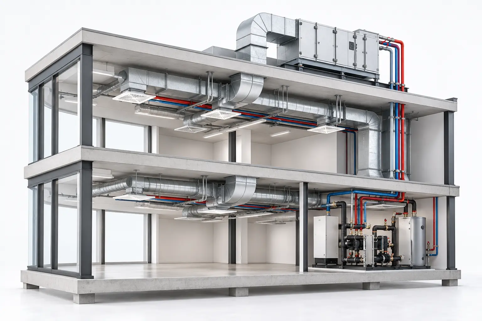 Визуализация BIM-модели здания с согласованными инженерными системами